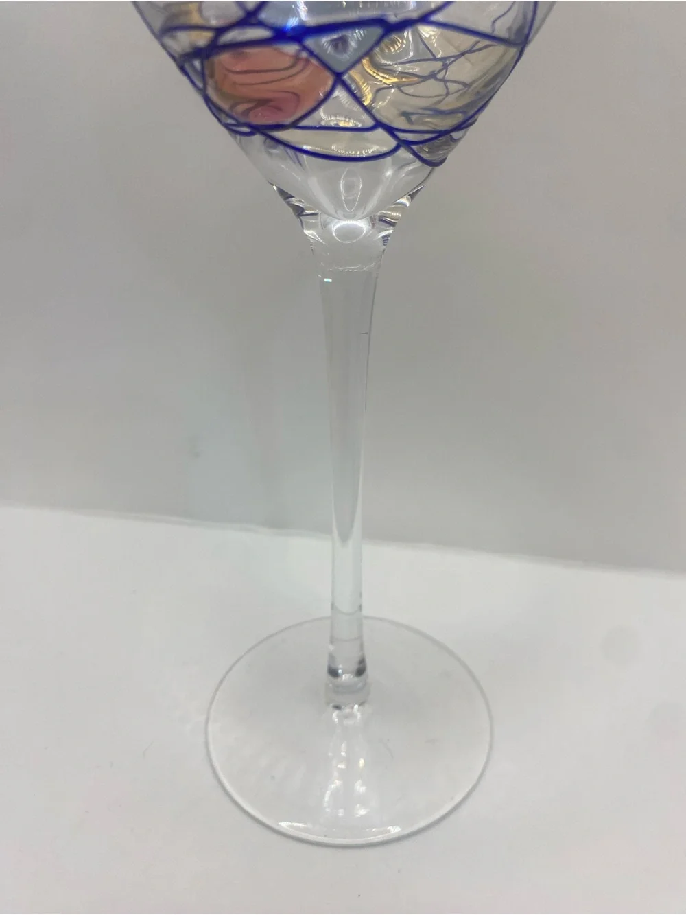 Set of 2 Vintage Mosaic Abstract Stained Glass Design Hand-Blown Wine Glasses